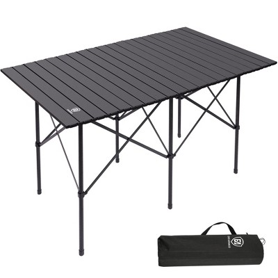 EVER ADVANCED 45.9"L x 29.1"W Folding Camping Table with Aluminum Roll Top Reinforced Stable Leg