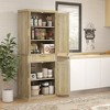 HOMCOM 72" Tall Kitchen Pantry Storage Cabinet, Rattan Freestanding Kitchen Cabinet with 4 Doors, Drawer, 5-Tier Shelf and Adjustable Shelves, Oak - image 2 of 4