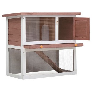 vidaXL Rabbit Hutch Bunny Cage House with Pull Out Tray Ramp Solid Pine Wood - Brown - 1 of 4