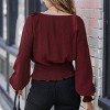 Women's Elegant Burgundy Balloon Sleeves Smocked Waist Crop Top - Cupshe - 2 of 4