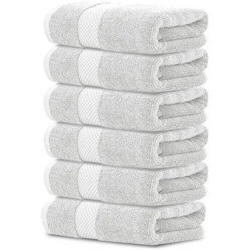 White Classic Luxury 100% Cotton Hand Towels Set Of 6 - 16x30" Silver ...