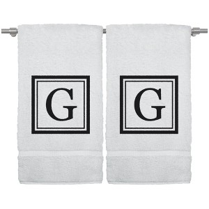 BC BARE COTTON Monogrammed Hand Towel, 100% Turkish Cotton - Set of 2 - White - Black Square - 1 of 4