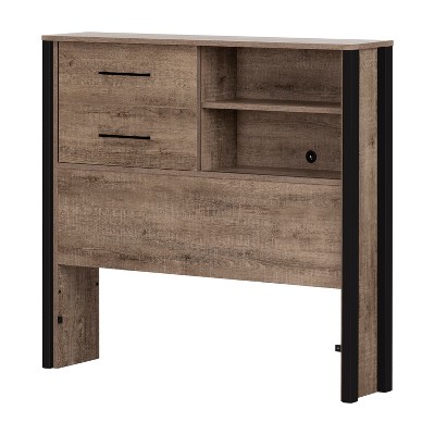 HomeStock Bookcase Headboard Weathered Oak and Matte Black, Twin