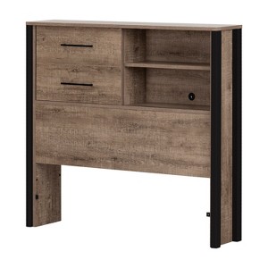 HomeStock Bookcase Headboard Weathered Oak and Matte Black, Twin - 1 of 4