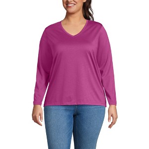 Lands' End Women's Relaxed Supima Cotton Long Sleeve V-Neck T-Shirt - 1 of 3