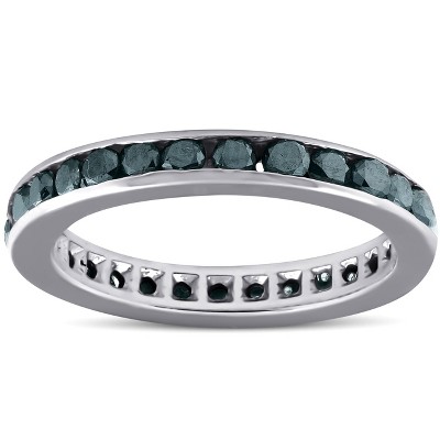 Pompeii3 1 1/2ct Treated Black Diamond Channel Set Eternity Ring 14K White Gold