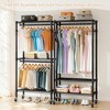ACEPANO 35.43 in. W Freestanding 3-Tier Adjustable Wire Shelf Clothes Drying Rack with 2 Hanging Rails & Side Hooks-Black - 2 of 4