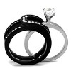 Slickblue Women's Black & Silver Wedding Ring Set, Round CZ Solitaire with Swirl Accent Band,Polished Finish,Sizes 5–10 - 3 of 4