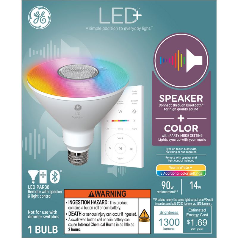 GE Remote Included LED+ Speaker and Color Changing Floodlight Bulb, 1 of 9