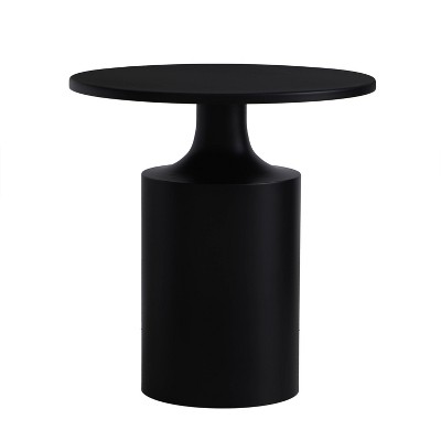 The Urban Port 20" Modern Round Iron Side Table with Pedestal Bas Matter Black