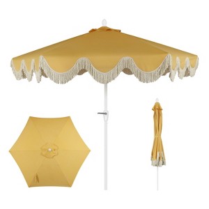 JONATHAN Y Collins 9 ft. Classic Cottage Tassel Market Patio Umbrella with Auto-Tilt, Crank, Wind Vent and UV Protection - 1 of 4