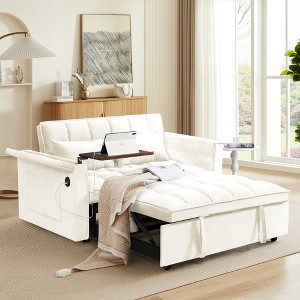 KWPZQEB 55.5" 3-in-1 Foldable Sofa Bed, Pull Out Loveseat Sleeper Sofa, Cushioned Sofa with Storage Bag & Pillow, USB Port & Laptop Desk, Futon Sofa - 1 of 4