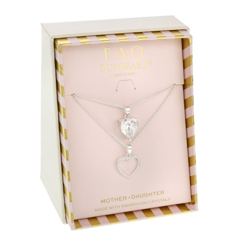 FAO Schwarz Fine Silver Plated Heart Pendant with Crystal Stones Necklace Set, 2 of 4