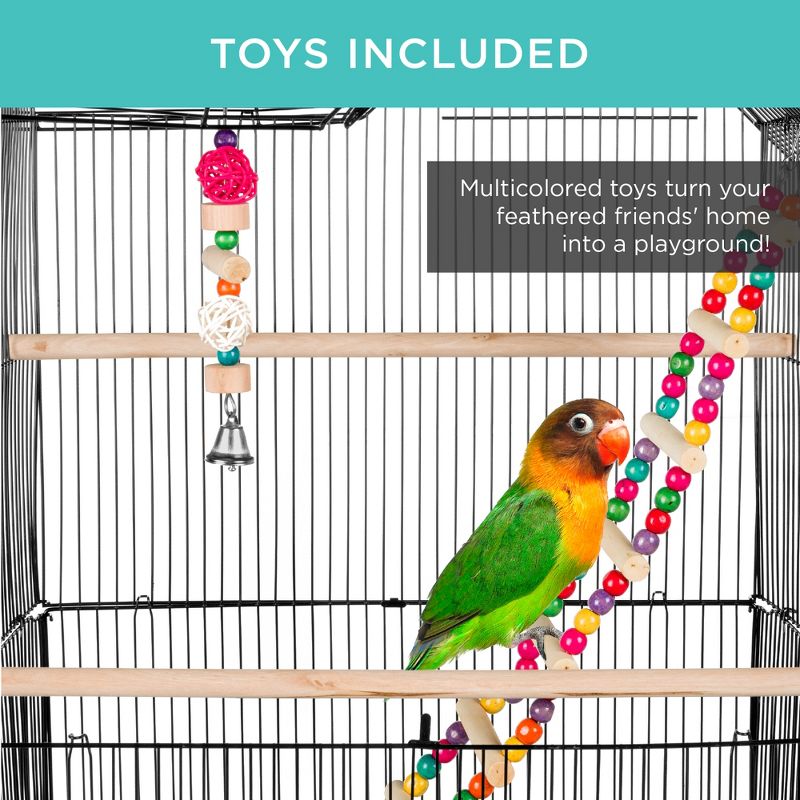 Best Choice Products 36in Indoor/Outdoor Iron Bird Cage for Parrot, Lovebird w/ Removable Tray, 4 Feeders, 2 Toys, 5 of 8
