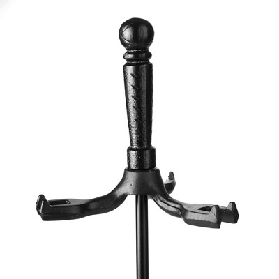 Black Wrought Iron and Steel Fireplace Tool Set with Stand