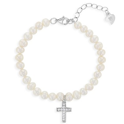 Baby Girls' Cultured Pearl With Cross Bracelet Sterling Silver - In ...