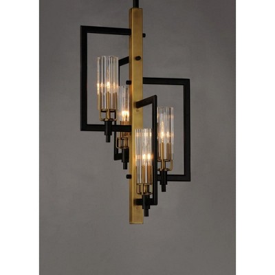 Elegant Black and Antique Brass 4-Light Pendant with Clear Glass Shades