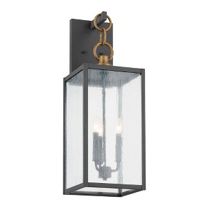 Lahden 26" 3 Light Outdoor Wall Light with Clear Seeded Glass in Textured Black - 1 of 4