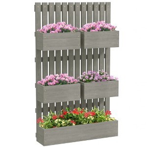 Outsunny Raised Garden Bed with Trellis for Vine Flowers & Climbing Plants, Wall-Mounted Wood Planter Box with Drainage Hole - 1 of 4