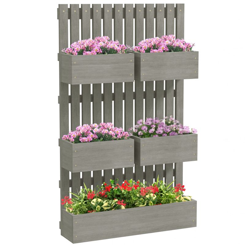 Gray Fir Wood Wall-Mounted Trellis Planter with Raised Garden Beds