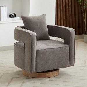 Hrinhom 29"W Upholstered Linen Blend Swivel Chair,Modern Accent Chair with Pillow and Wooden Base - 1 of 4