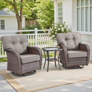 Buenhomino 3 Pieces Patio Furniture Set, Outdoor Swivel Rocker Patio Chairs, Wicker Patio Bistro Set with 5" Thickened Cushions and Glass Coffee Table - 1 of 4