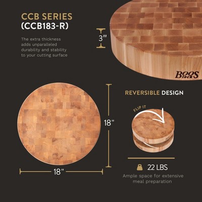 Large Round Maple End Grain Wood Chopping Board, 18 x 3 inches