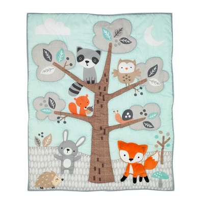 Gray and Mint Woodland Animals 5-Piece Microfiber Crib Bedding Set