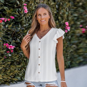Women's Chic Ruffled Button-Down Top with Textured Detailing - Cupshe - 1 of 4