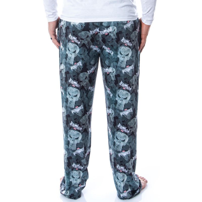 Marvel Mens' The Punisher Skull Icon Tossed Print Sleep Pajama Pants Grey, 4 of 5