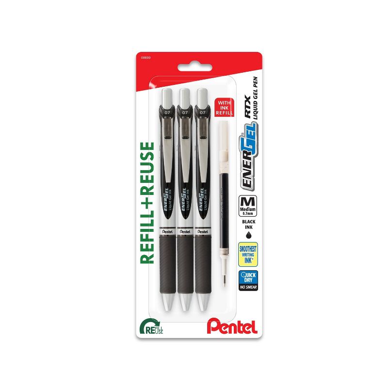Pentel EnerGel 3pk Gel Pen Black ink with +1 refill, 1 of 7