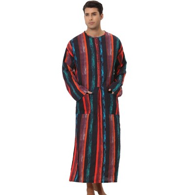 Lars Amadeus Men's Long Sleeves Button Striped Nightgown with Pockets