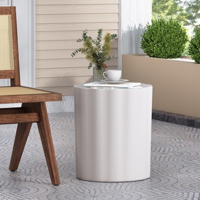 Maggift Patio End Tables Accent Side End Table for Outdoor and Indoor, Garden, Backyard Use, Special Design, White, 15.5"*15.5"*18"