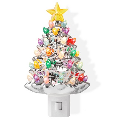 Casafield Ceramic Christmas Tree Night Light - Plug-in Vintage Christmas Decorative Night Light with # Bulbs and Star Topper