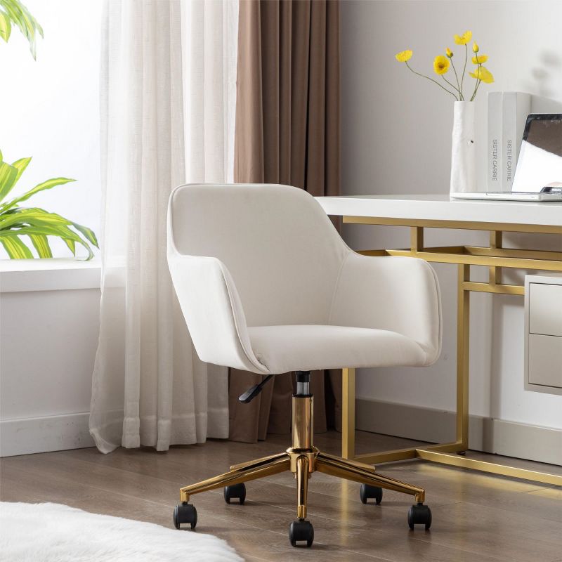Velvet Fabric Home Office Chair With Gold Metal Leg,Desk Chair with 360° Swivel and Adjustable Height,Rolling Chair with Universal Wheels-The Pop Home, 1 of 8