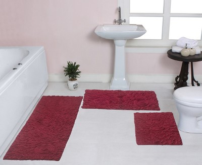Bell Flower Collection Cotton Floral Pattern Tufted Bath Rug Set Pack of 3 - Home Weavers