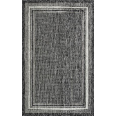 Rectangular Black Synthetic Flat Woven Outdoor Rug 5' x 8'