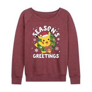 Women's - Pokémon - Pikachu Seasons Greetings Lightweight French Terry Wide Neck Long Sleeve Shirt - 1 of 4