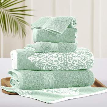 Modern Threads 6 Piece Reversible Yarn Dyed Jacquard Towel Set, Artesia Damask.