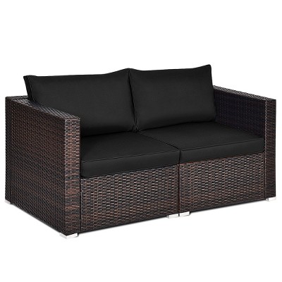 Tangkula 2-Piece Patio Wicker Corner Sofa Set Rattan Loveseat with Removable Cushions