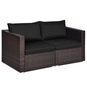 Tangkula 2-Piece Patio Wicker Corner Sofa Set Rattan Loveseat with Removable Cushions - 1 of 4