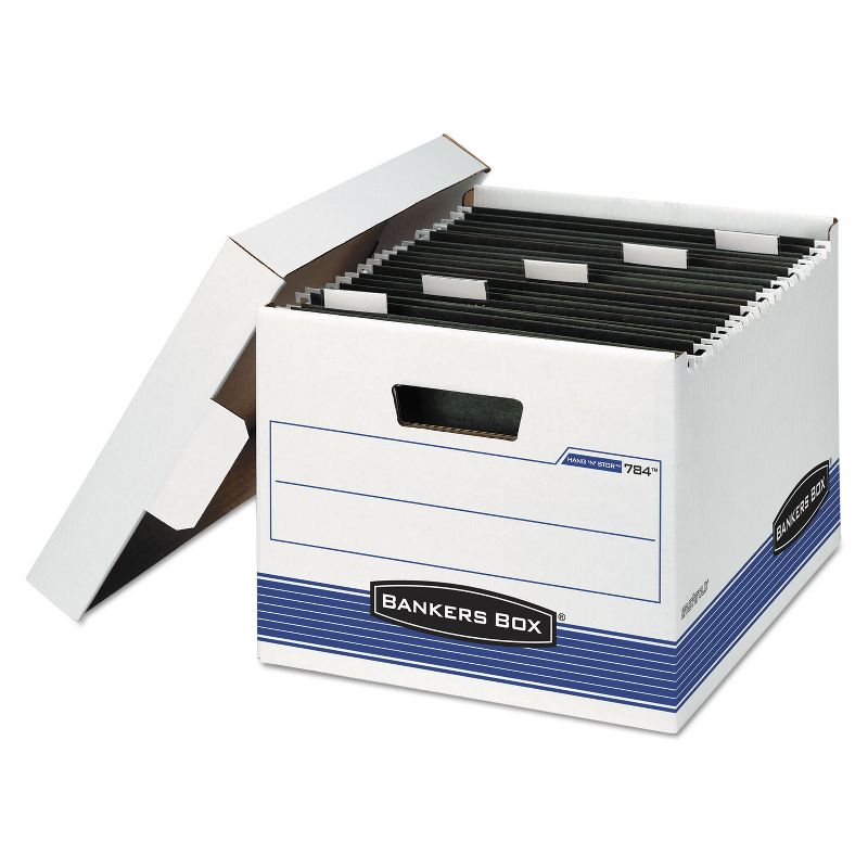 Bankers Box HANG'N'STOR Storage Box Letter Lift-off Lid White/Blue 4/Carton 00784, 1 of 3