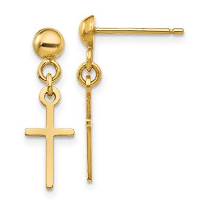 Black Bow Jewelry Small Polished Latin Cross Dangle Post Earrings in 14k Yellow Gold - 1 of 4