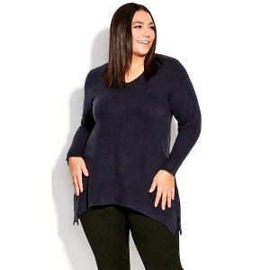 Avenue Women's Plus Size Deep Valley V Neck Sweater - 5X, Navy - 1 of 4