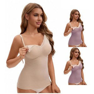 INSPIRE CHIC Women's 3 Pcs Lace V Neck Pregnancy Cami with Built-In Bra Maternity Nursing Tank Top for Breastfeeding - 1 of 4