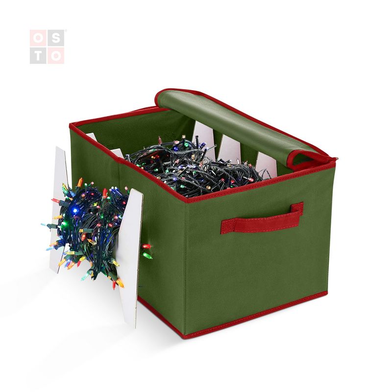 OSTO Christmas Strip Light Storage Box with 4 Cardboard Wraps to Store Up to 800 Holiday Light Bulbs; Rivet-Enforced Handles, Dual-Zippered, 1 of 5