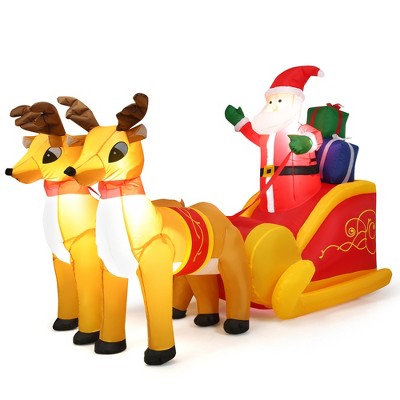 Gymax 7.5-Foot Inflatable Christmas Display Featuring Santa with Two Reindeer and Sled for Outdoor Use