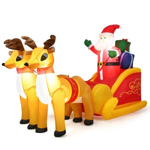 Gymax 7.5-Foot Inflatable Christmas Display Featuring Santa with Two Reindeer and Sled for Outdoor Use - 1 of 1
