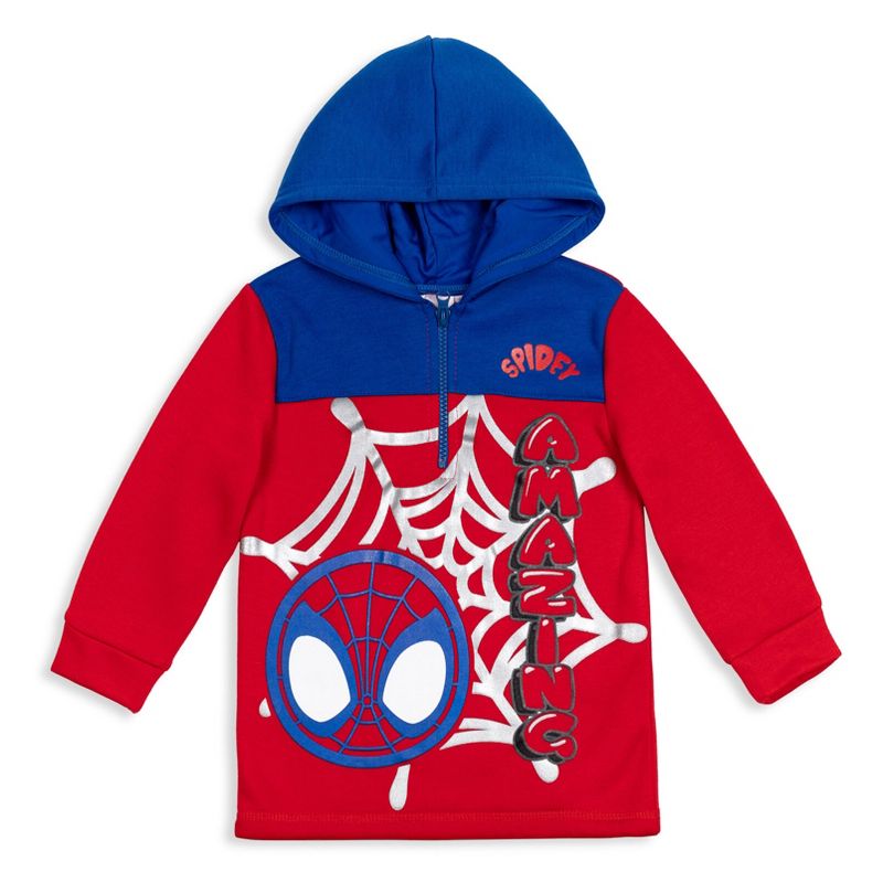 Marvel Spidey and His Amazing Friends Ghost-Spider Miles Morales Spider-Man Fleece Half Zip Hoodie Toddler to Little Kid, 1 of 8