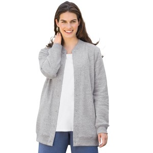 Woman Within Women's Plus Size Fleece Baseball Jacket - 1 of 4